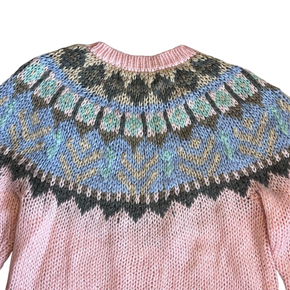 Le Pull-Over 80s Vintage Women’s Sz S Pink Fair Isle Sweater Pullover Crewneck - Picture 7 of 12